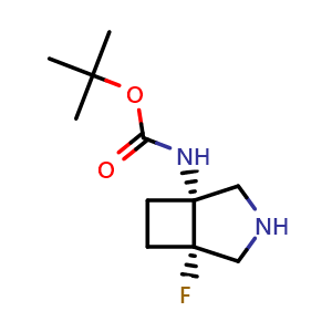 Chemical structure of tert-butyl ((1R,5S)-5-fluoro-3-azabicyclo[3.2.0]heptan-1-yl)carbamate , CAS 1037367-02-4, AChemBlock Q63985