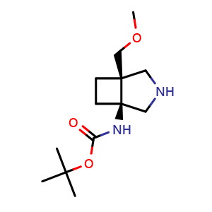 Chemical structure of tert-butyl ((1S,5S)-5-(methoxymethyl)-3-azabicyclo[3.2.0]heptan-1-yl)carbamate , CAS 1037367-27-3, AChemBlock Q63988