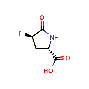 Chemical structure of (2S,4R)-4-fluoro-5-oxopyrrolidine-2-carboxylic acid , CAS 237076-75-4, AChemBlock Q64034