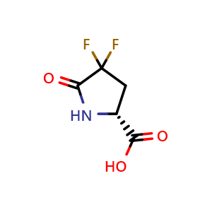 Chemical structure of (R)-4,4-difluoro-5-oxopyrrolidine-2-carboxylic acid , CAS 2165595-41-3, AChemBlock Q64044