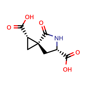 Chemical structure of (1S,3S,6S)-4-oxo-5-azaspiro[2.4]heptane-1,6-dicarboxylic acid , CAS 1868986-51-9, AChemBlock Q64049
