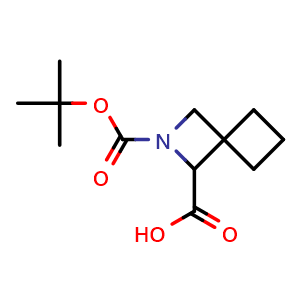 Chemical structure of 2-(tert-butoxycarbonyl)-2-azaspiro[3.3]heptane-1-carboxylic acid , CAS 1934376-95-0, AChemBlock Q64061