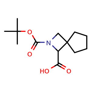 Chemical structure of 2-(tert-butoxycarbonyl)-2-azaspiro[3.4]octane-1-carboxylic acid , CAS 1955492-62-2, AChemBlock Q64062