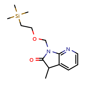 Chemical structure of 3-methyl-1-((2-(trimethylsilyl)ethoxy)methyl)-1,3-dihydro-2H-pyrrolo[2,3-b]pyridin-2-one , CAS 2081858-87-7, AChemBlock Q64113
