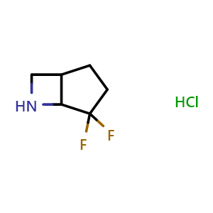 Chemical structure of 4,4-difluoro-6-azabicyclo[3.2.0]heptane hydrochloride , CAS 2306276-05-9, AChemBlock Q64126