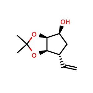 Chemical structure of (3aS,4S,6R,6aR)-2,2-dimethyl-6-vinyltetrahydro-4H-cyclopenta[d][1,3]dioxol-4-ol , CAS 698999-23-4, AChemBlock Q64135