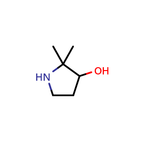 Chemical structure of 2,2-dimethylpyrrolidin-3-ol , CAS 1369250-18-9, AChemBlock Q64208