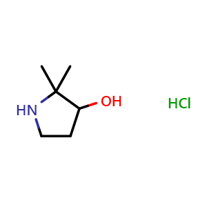 Chemical structure of 2,2-Dimethylpyrrolidin-3-ol hydrochloride , CAS 1892474-29-1, AChemBlock Q64209