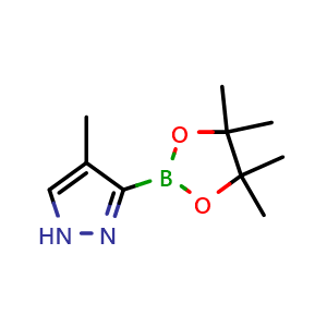 Chemical structure of 4-methyl-3-(4,4,5,5-tetramethyl-1,3,2-dioxaborolan-2-yl)-1H-pyrazole , CAS 1440520-87-5, AChemBlock Q64210
