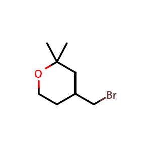 Chemical structure of 4-(bromomethyl)-2,2-dimethyltetrahydro-2H-pyran , CAS 1050494-70-6, AChemBlock Q64215