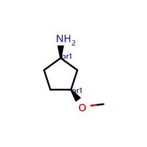 Chemical structure of cis-3-methoxycyclopentan-1-amine , CAS 1268522-02-6, AChemBlock Q64243