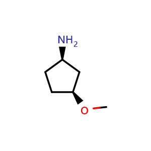 Chemical structure of (1R,3S)-3-methoxycyclopentan-1-amine , CAS 1821723-51-6, AChemBlock Q64247