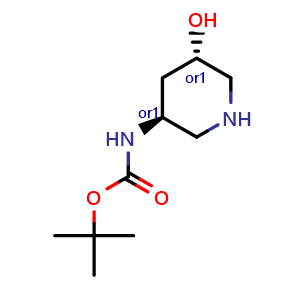 Chemical structure of tert-butyl N-[trans-5-hydroxypiperidin-3-yl]carbamate , CAS 2007920-72-9, AChemBlock Q64251