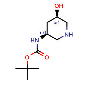 Chemical structure of tert-butyl N-[cis-5-hydroxypiperidin-3-yl]carbamate , CAS 849161-66-6, AChemBlock Q64252