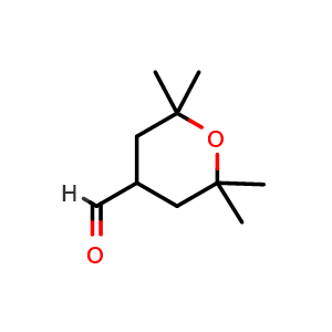 Chemical structure of 2,2,6,6-tetramethyltetrahydro-2H-pyran-4-carbaldehyde , CAS 1212021-33-4, AChemBlock Q64262