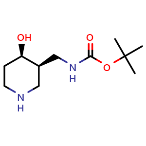 Chemical structure of tert-butyl (((3R,4R)-4-hydroxypiperidin-3-yl)methyl)carbamate , CAS 1075260-13-7, AChemBlock Q64279