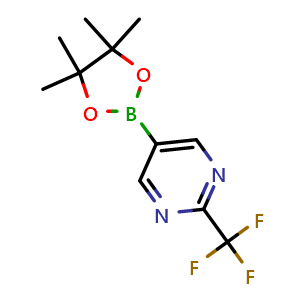 Chemical structure of 5-(4,4,5,5-tetramethyl-1,3,2-dioxaborolan-2-yl)-2-(trifluoromethyl)pyrimidine , CAS 1701434-52-7, AChemBlock Q64281