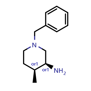 Chemical structure of Cis-1-benzyl-4-methylpiperidin-3-amine , CAS 1251908-67-4, AChemBlock Q64283