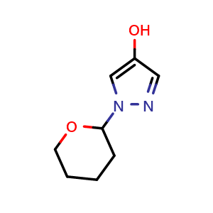 Chemical structure of 1-(tetrahydro-2H-pyran-2-yl)-1H-pyrazol-4-ol , CAS 1394969-04-0, AChemBlock Q64290