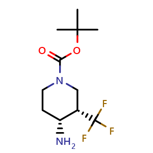 Chemical structure of tert-butyl (3S,4R)-4-amino-3-(trifluoromethyl)piperidine-1-carboxylate , CAS 1227484-42-5, AChemBlock Q64293