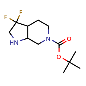 Chemical structure of tert-butyl 3,3-difluorooctahydro-6H-pyrrolo[2,3-c]pyridine-6-carboxylate , CAS 2168168-25-8, AChemBlock Q64304