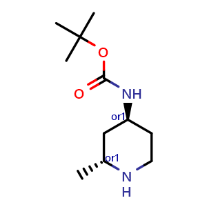 Chemical structure of tert-butyl N-[trans-2-methylpiperidin-4-yl]carbamate , CAS 1657033-37-8, AChemBlock Q64308