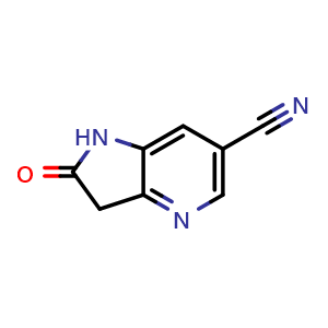Chemical structure of 2-oxo-2,3-dihydro-1H-pyrrolo[3,2-b]pyridine-6-carbonitrile , CAS 1190322-82-7, AChemBlock Q64313