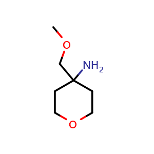 Chemical structure of 4-(methoxymethyl)tetrahydro-2H-pyran-4-amine , CAS 1029805-91-1, AChemBlock Q64316