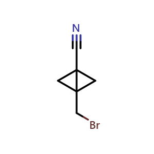 Chemical structure of 3-(bromomethyl)bicyclo[1.1.0]butane-1-carbonitrile , CAS 566152-35-0, AChemBlock Q64337