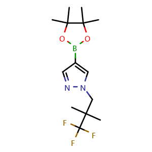 Chemical structure of 4-(4,4,5,5-Tetramethyl-1,3,2-dioxaborolan-2-yl)-1-(3,3,3-trifluoro-2,2-dimethylpropyl)-1H-pyrazole , CAS 2260711-07-5, AChemBlock Q64365