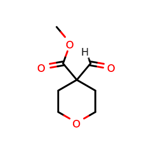 Chemical structure of methyl 4-formyltetrahydro-2H-pyran-4-carboxylate , CAS 907607-89-0, AChemBlock Q64374
