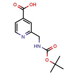 Chemical structure of 2-(((tert-butoxycarbonyl)amino)methyl)isonicotinic acid , CAS 473924-63-9, AChemBlock Q64375