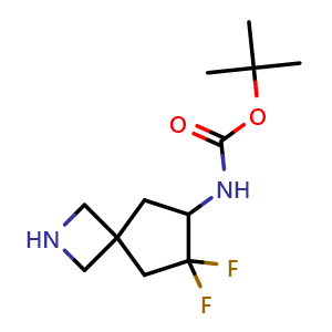 Chemical structure of tert-butyl (7,7-difluoro-2-azaspiro[3.4]octan-6-yl)carbamate , CAS 2168292-89-3, AChemBlock Q64397