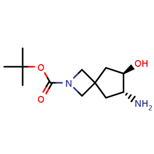 Chemical structure of tert-butyl (6S,7S)-6-amino-7-hydroxy-2-azaspiro[3.4]octane-2-carboxylate , CAS 2165722-39-2, AChemBlock Q64398
