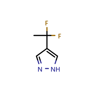 Chemical structure of 4-(1,1-difluoroethyl)-1H-pyrazole , CAS 1785350-65-3, AChemBlock Q64407