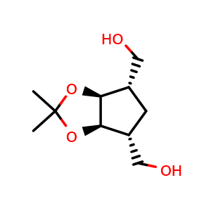Chemical structure of rel-((3aR,4R,6S,6aS)-2,2-dimethyltetrahydro-4H-cyclopenta[d][1,3]dioxole-4,6-diyl)dimethanol , CAS 59210-93-4, AChemBlock Q64418