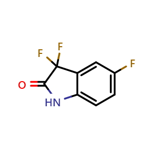 Chemical structure of 3,3,5-trifluoroindolin-2-one , CAS 874569-53-6, AChemBlock Q64422