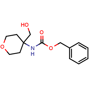 Chemical structure of benzyl (4-(hydroxymethyl)tetrahydro-2H-pyran-4-yl)carbamate , CAS 1251731-26-6, AChemBlock Q64454