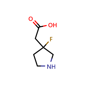 Chemical structure of 2-(3-Fluoropyrrolidin-3-yl)acetic acid , CAS 1781297-14-0, AChemBlock Q64482