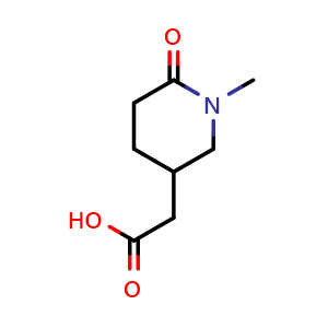 Chemical structure of 2-(1-methyl-6-oxopiperidin-3-yl)acetic acid , CAS 933709-10-5, AChemBlock Q64486