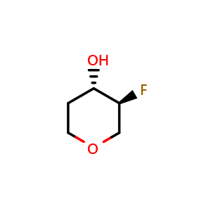 Chemical structure of (3S,4S)-3-fluorotetrahydro-2H-pyran-4-ol , CAS 2253105-34-7, AChemBlock Q64492