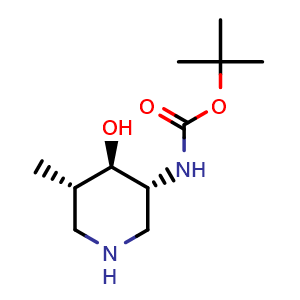 Chemical structure of tert-butyl ((3R,4R,5S)-4-hydroxy-5-methylpiperidin-3-yl)carbamate , CAS 1620012-34-1, AChemBlock Q64496