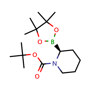Chemical structure of tert-butyl (S)-2-(4,4,5,5-tetramethyl-1,3,2-dioxaborolan-2-yl)piperidine-1-carboxylate , CAS 2375451-09-3, AChemBlock Q64522