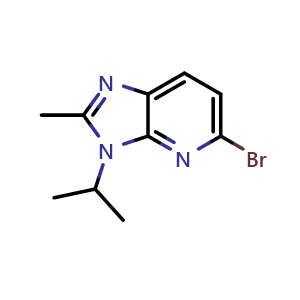 Chemical structure of 5-bromo-3-isopropyl-2-methyl-3H-imidazo[4,5-b]pyridine , CAS 1784871-38-0, AChemBlock Q64540