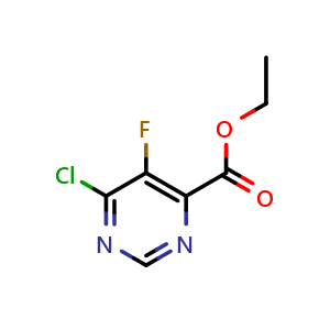 Chemical structure of ethyl 6-chloro-5-fluoropyrimidine-4-carboxylate , CAS 2095204-00-3, AChemBlock Q64546