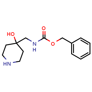 Chemical structure of benzyl ((4-hydroxypiperidin-4-yl)methyl)carbamate , CAS 1365874-61-8, AChemBlock Q64570