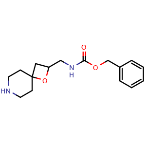 Chemical structure of benzyl ((1-oxa-7-azaspiro[3.5]nonan-2-yl)methyl)carbamate , CAS 2306269-30-5, AChemBlock Q64583
