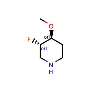 Chemical structure of trans-3-fluoro-4-methoxypiperidine , CAS 1147181-39-2, AChemBlock Q64597