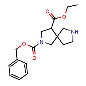 Chemical structure of 2-benzyl 4-ethyl 2,7-diazaspiro[4.4]nonane-2,4-dicarboxylate , CAS 2306270-28-8, AChemBlock Q64611
