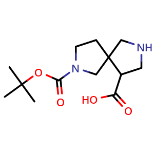Chemical structure of 7-(tert-butoxycarbonyl)-2,7-diazaspiro[4.4]nonane-4-carboxylic acid , CAS 2098019-31-7, AChemBlock Q64616